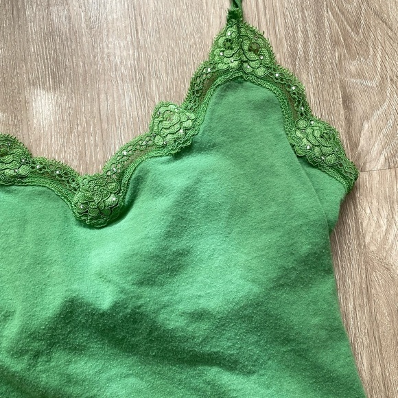 Vintage y2k American Eagle Green Sparkly Lace Trim Camisole Fairycore - Picture 4 of 9